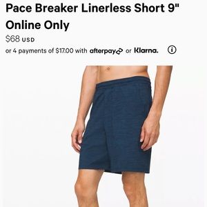 NWT Lululemon Pace Breaker linerless 9” short